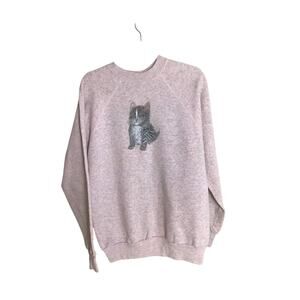 Vintage Pannill Women Kitten Print  Sweatshirt Sz XL Pink/Gray EUC CottageCore